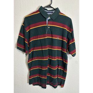 Tommy Hilfiger Men’s Green Red Striped Logo Polo Shirt Size Medium
